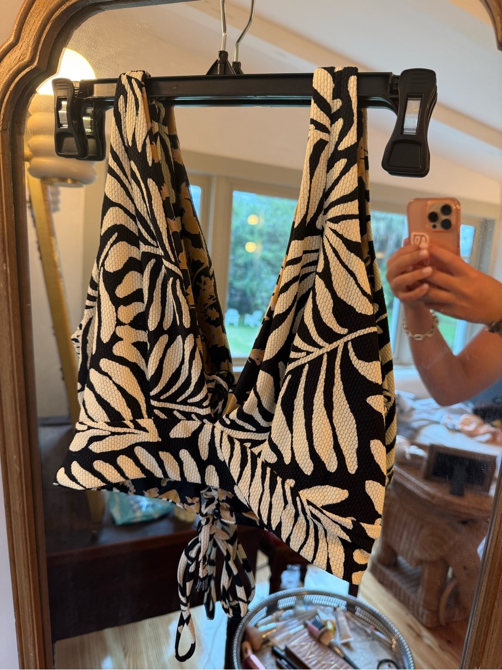 Maaji Black and Cream Tropical Leaf Bikini Top